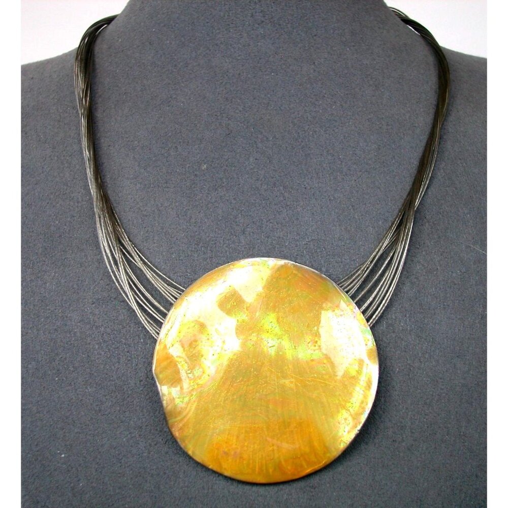 Chicos Iridescent Gold-Tone Necklace Multi-Strand Silver-Tone Chains 14" With 4"